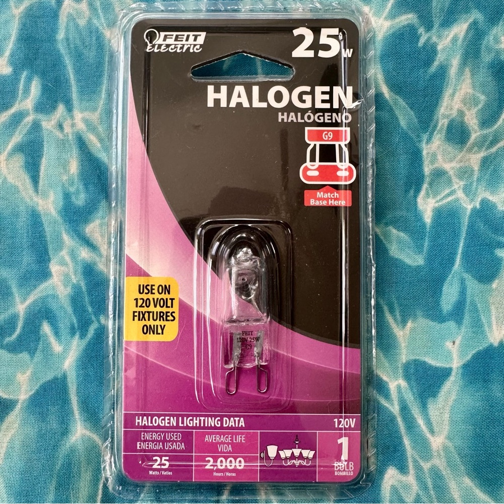 Feit Electric 25 Watt Halogen G9 Base‎ Light Bulb 120V New Factory Sealed 1ct